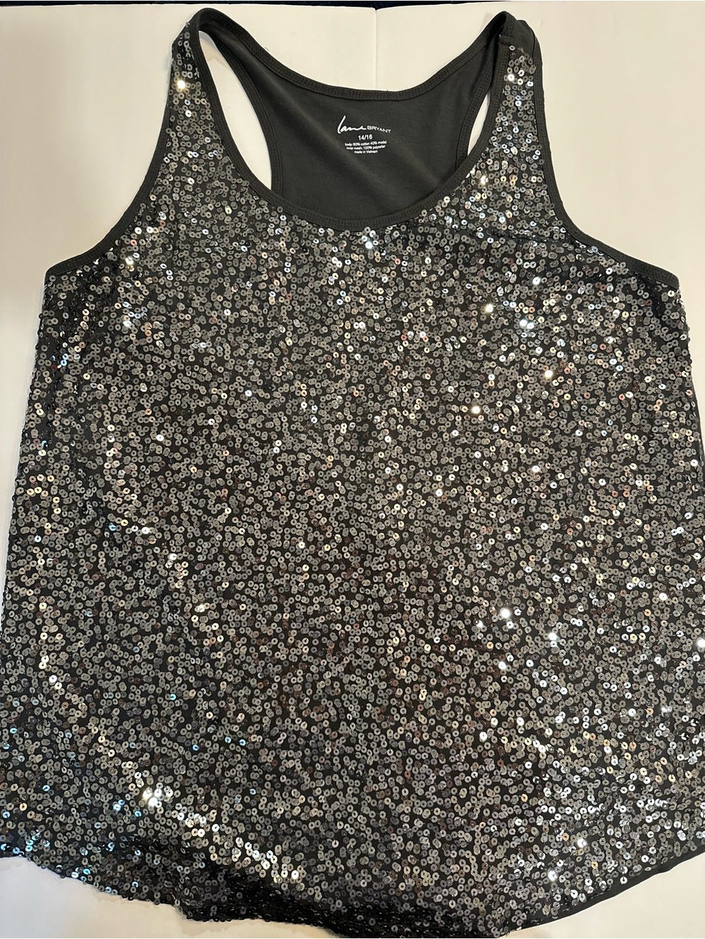 Lane Bryant 14/16 Black Silver Sequin Racerback Tank Top Party Holiday Glam - Picture 6 of 9
